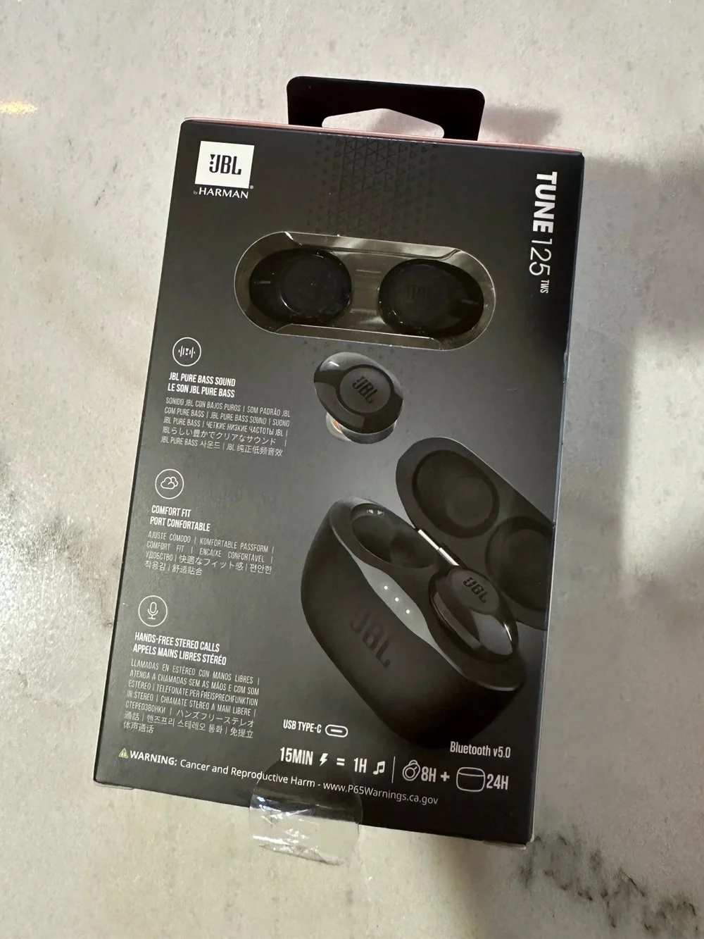 JBL Tune 125TWS True Wireless Earbuds - Black with Orange Tips